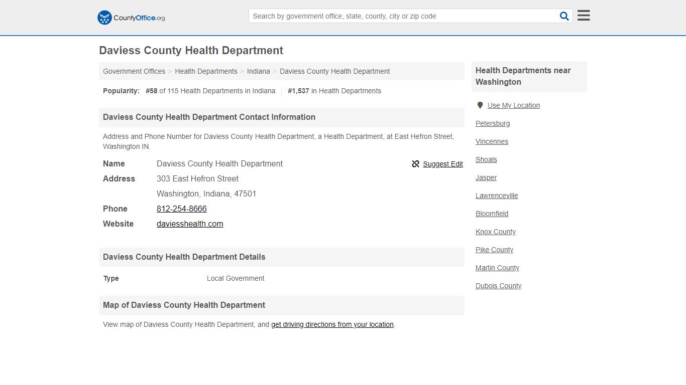 Daviess County Health Department - Washington, IN (Address and Phone)